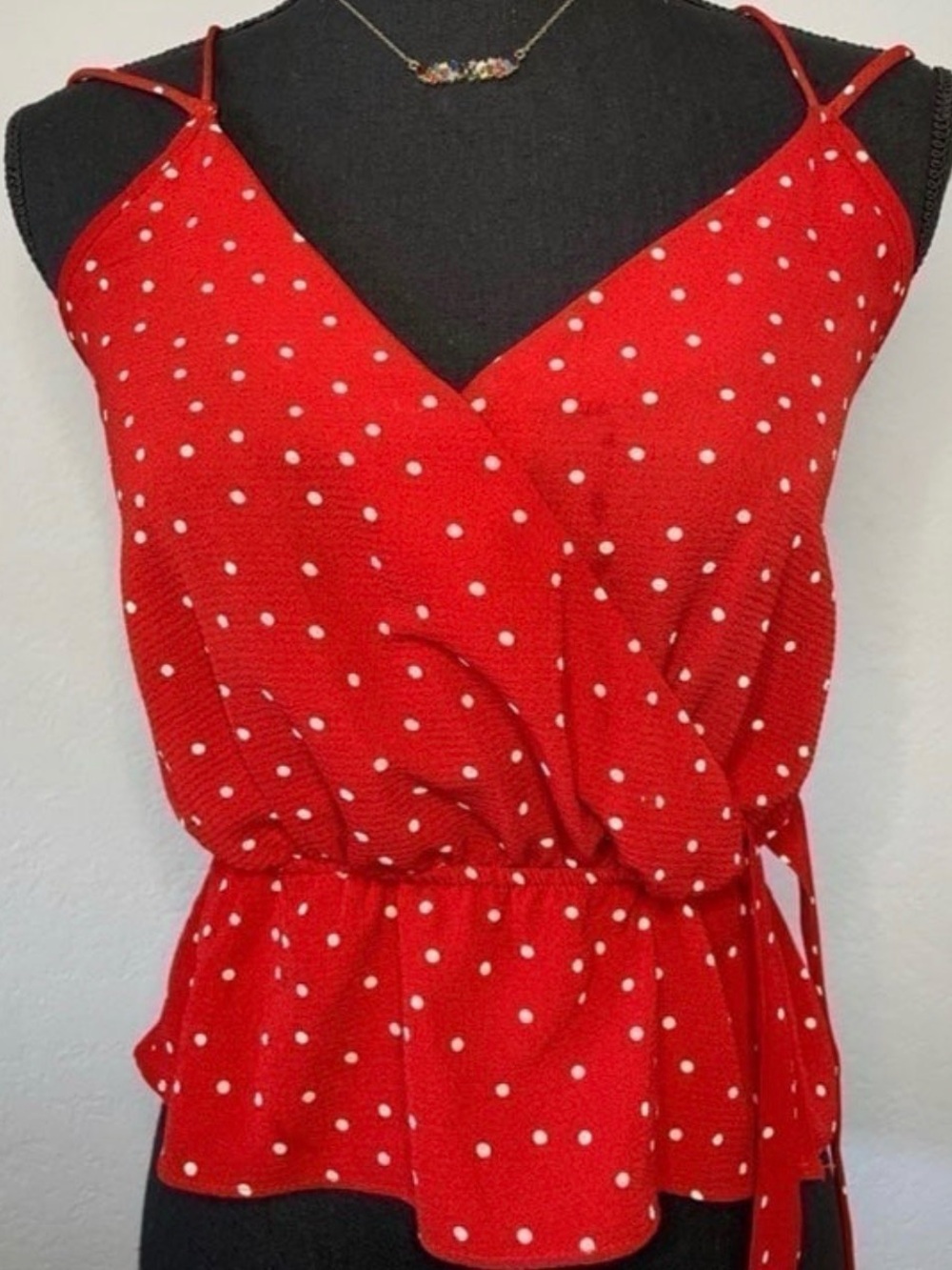 Red Polka Dot Wrap Tank Top - Women